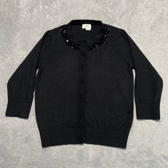 Kate Spade Cardigan Black Small Wool Angora Blend Retro Glam Preppy Luxury - Picture 1 of 8